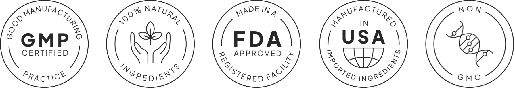 Quality and manufacturing standards icons for NeuroPrime™ supplement